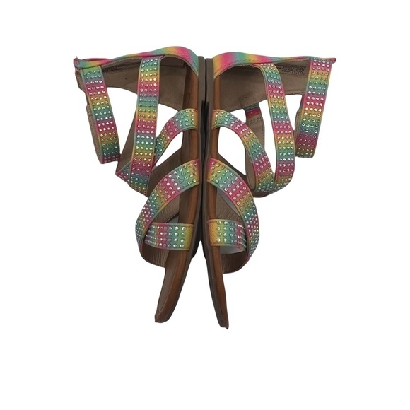 Art Class Pink Purple Yellow Ombre Gladiator Rhinestone Sandals Size 1 Girl’s - Picture 7 of 11